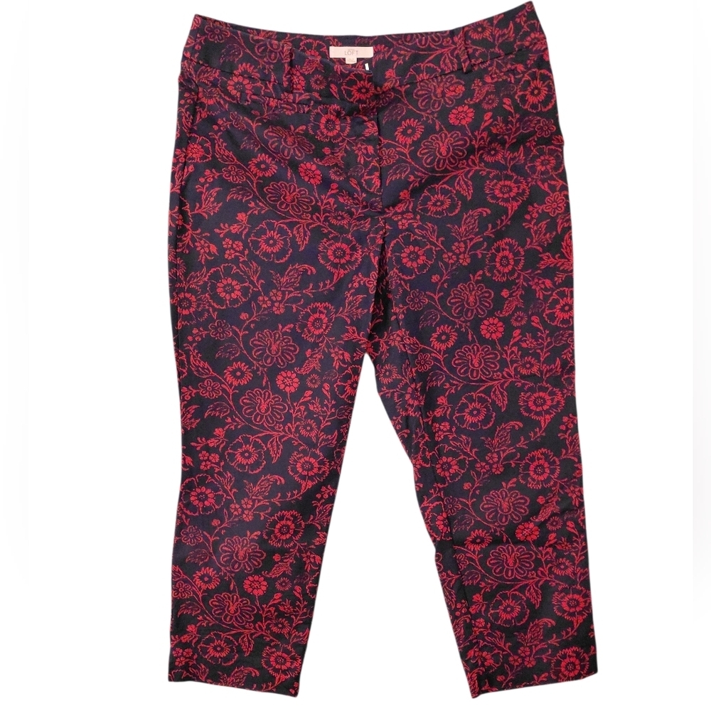LOFT Red and Black Floral Pants